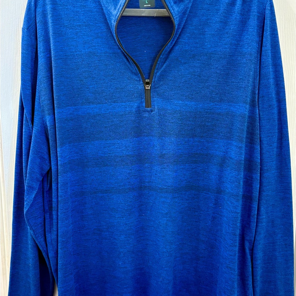 Men’s #PGA Tour Golf Polo Long sleeve Pullover Size Large, Blue Subtle Stripes